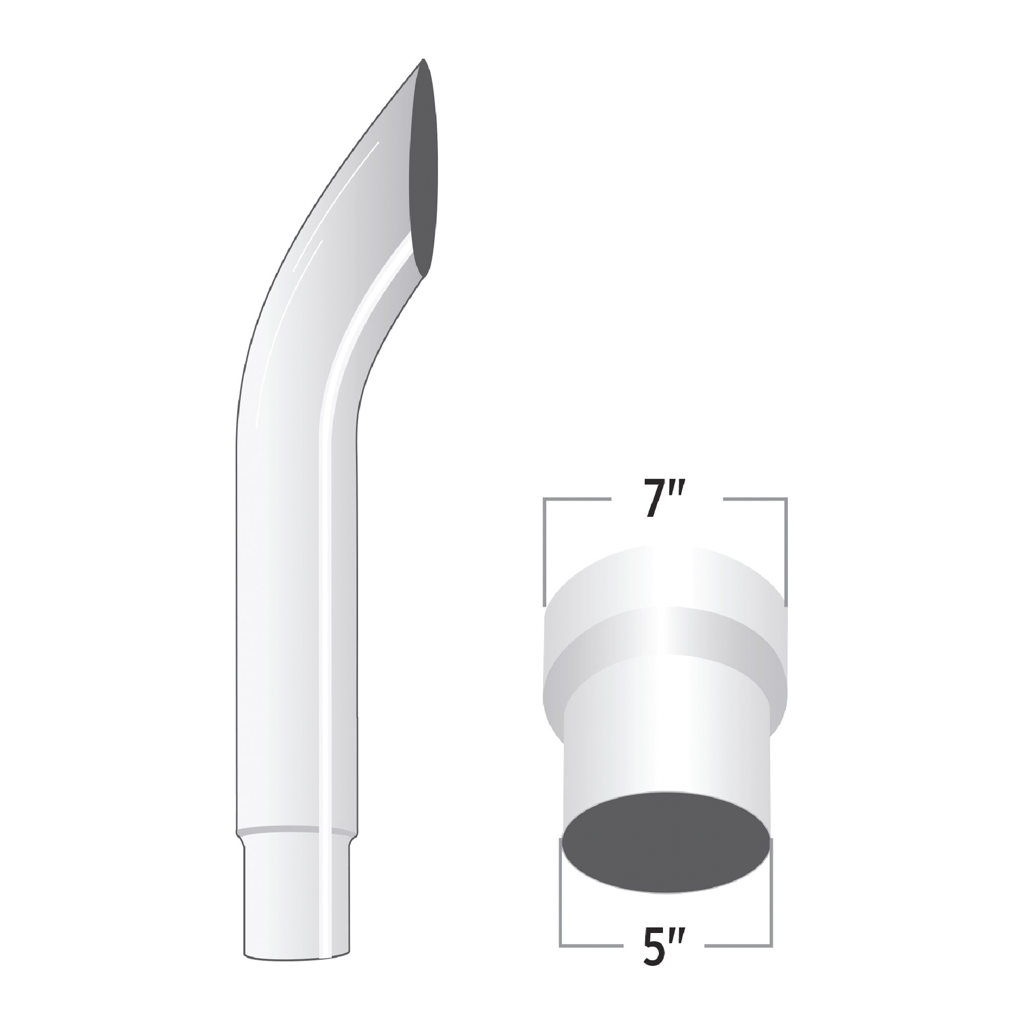 Trux Accessories 7in. - 5in. Reduced Dia. Bullhorn Top Truck Exhaust Stack, 60in.L, Chrome, Model# TSK75-BO60